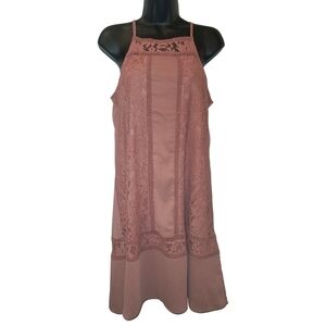 Elegant Lace Trimmed Sleeveless Midi Dress in Pink Mauve Oversized Small NWT